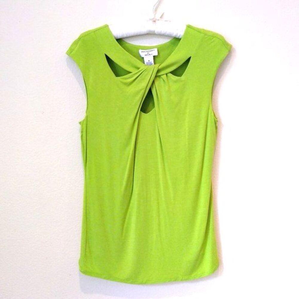 Philosophy by Republic Chartreuse Lime Green Cross Neck Keyhole Top M
